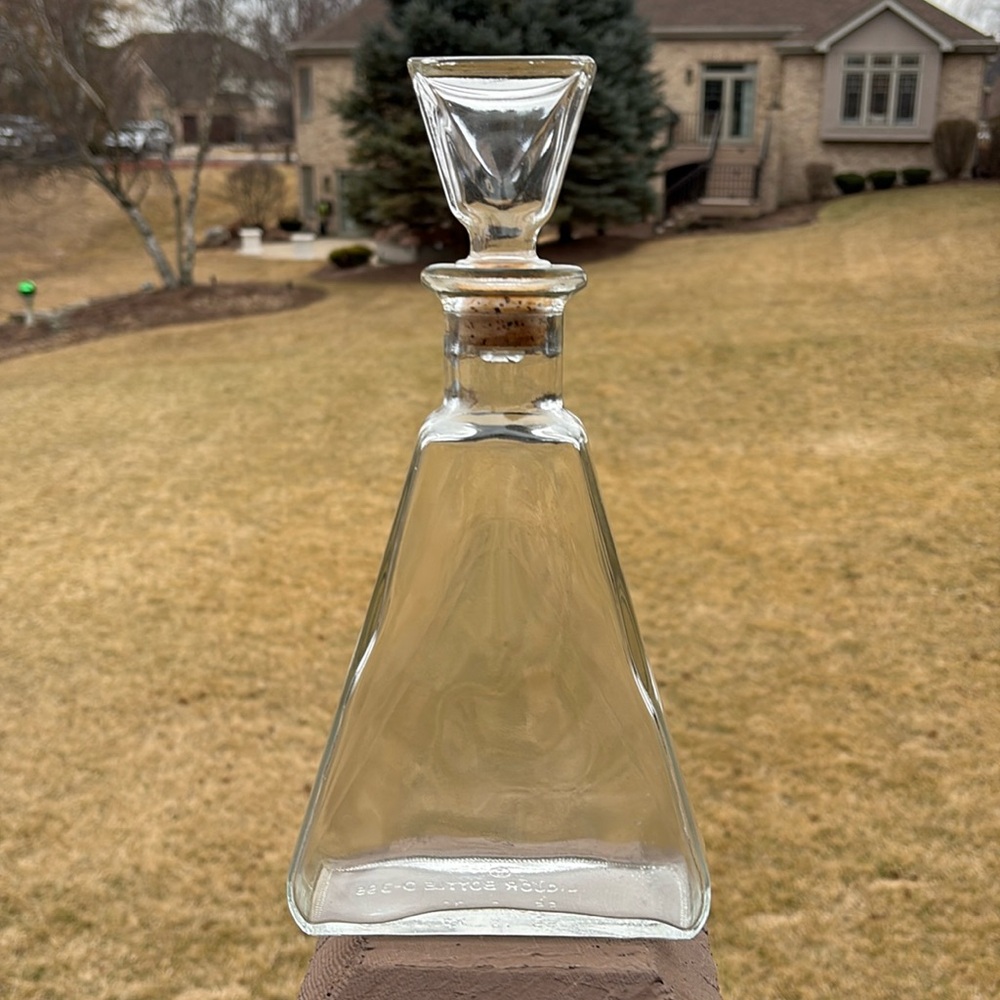 Vintage Owens Illinois Triangular Pyramid Shape Glass Decanter with Cork Stopper